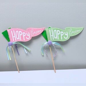 Set of 2 Easter Flag Pennants, use as decor or in Easter basket - Pink and Green